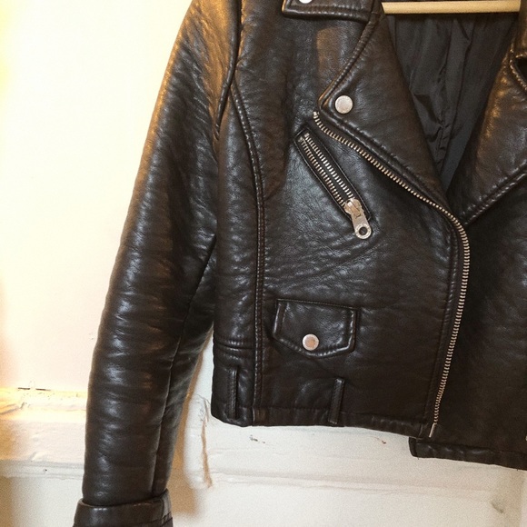 Members Only Faux Leather Biker Coat - S - Picture 5 of 6